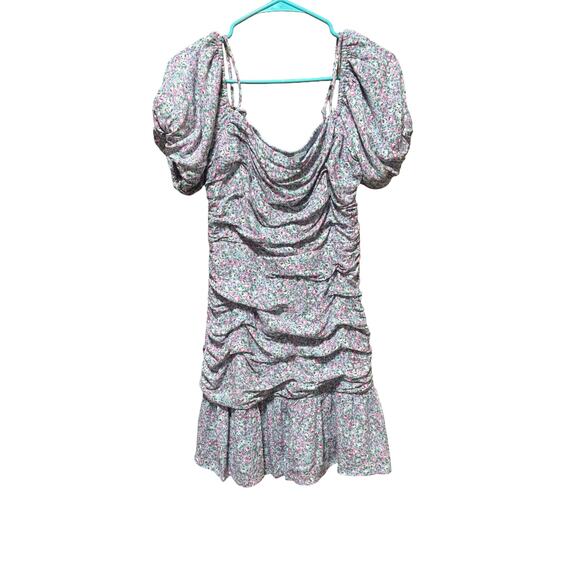 ASTR The Label Blue Pink Ditsy Floral Off-Shoulder Ruched Mini Dress Size M - Picture 2 of 8